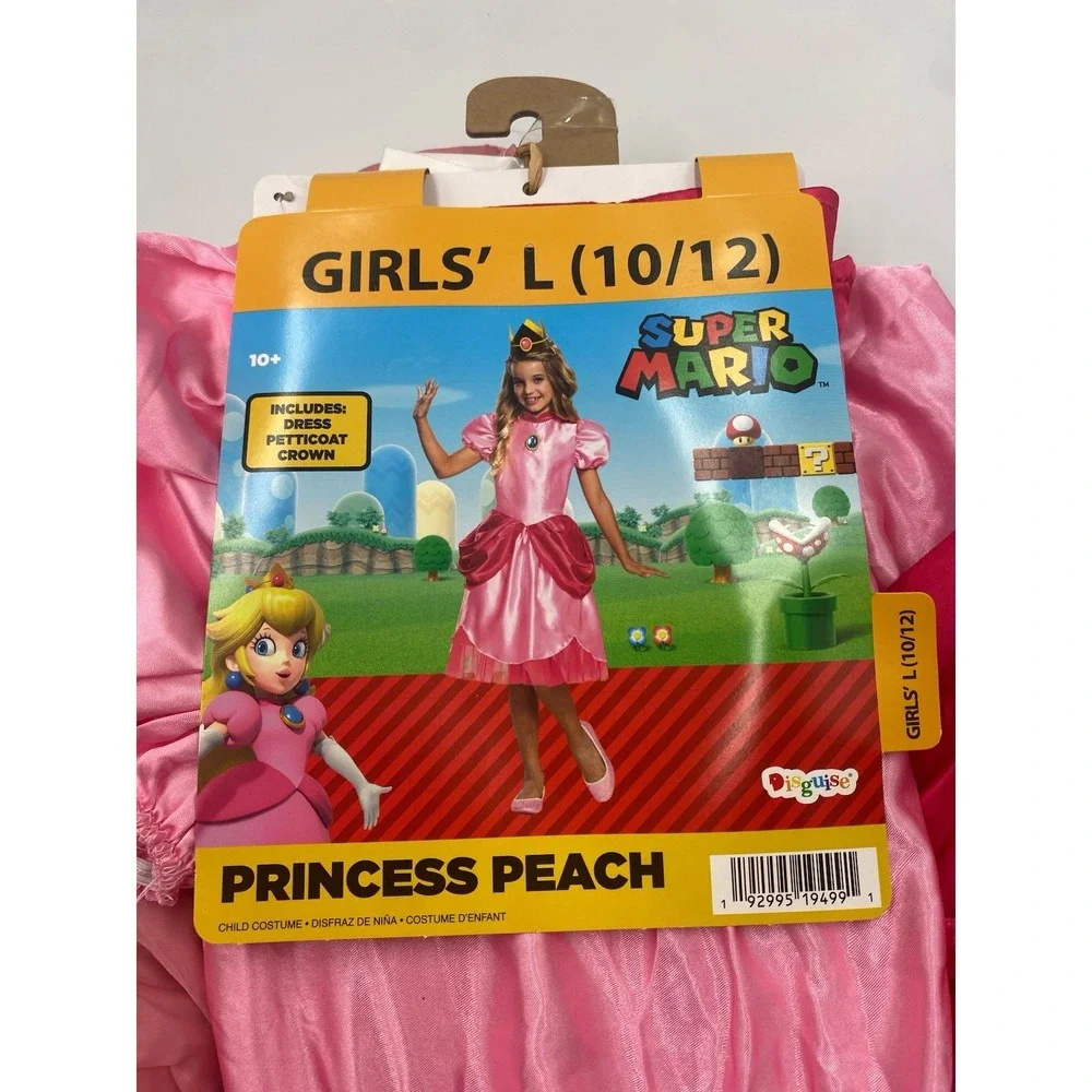 Princess Peach Super Mario Brothers Classic Child Costume, Size L (10/12) NEW‎